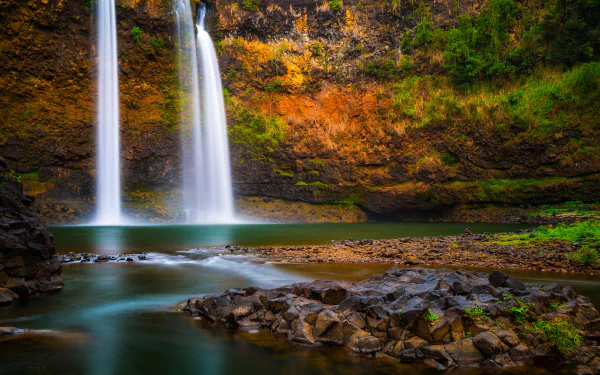 cliff Hawaii nature waterfall HD Desktop Wallpaper | Background Image