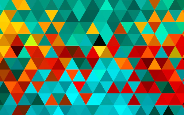 HD PC desktop wallpaper: abstract low-poly triangle mosaic of teal, turquoise, orange, red and yellow geometric shapes.