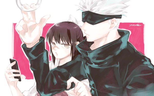 blindfold brown eyes black hair Utahime Iori white hair Satoru Gojo Anime Jujutsu Kaisen HD Desktop Wallpaper | Background Image