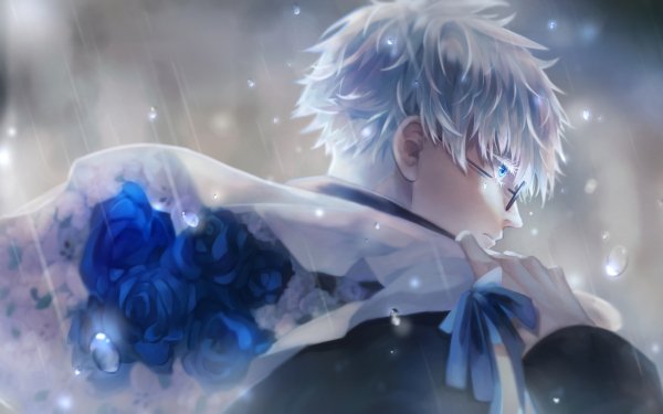 Anime Jujutsu Kaisen Satoru Gojo White Hair Blue Eyes Glasses Rain HD Wallpaper | Background Image