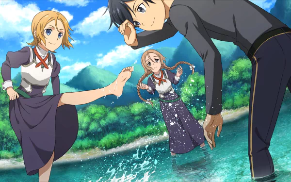 blonde black hair short hair water dress feet Linel (Sword Art Online) Fizel (Sword Art Online) Kirito (Sword Art Online) video game Sword Art Online: Alicization Lycoris HD Desktop Wallpaper | Background Image