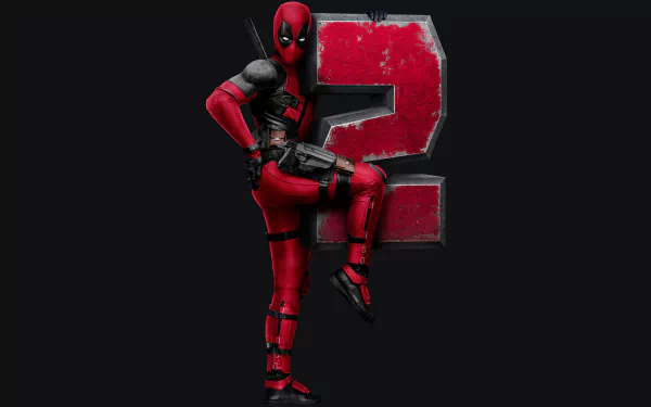 HD desktop wallpaper of Deadpool from the movie Deadpool 2. Deadpool is striking a pose in front of a large number 2.