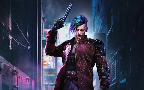 Sci Fi Cyborg Futuristic Gun Blue Hair Cyberpunk HD Wallpaper | Background Image