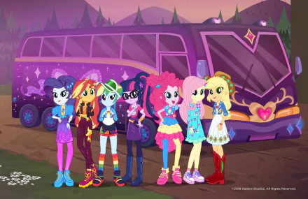 Rarity (My Little Pony) Fluttershy (My Little Pony) Applejack (My Little Pony) Sunset Shimmer Rainbow Dash Pinkie Pie Sci-Twi (My Little Pony) movie My Little Pony: Equestria Girls - Sunset's Backstage Pass HD Desktop Wallpaper | Background Image