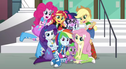 Rarity (My Little Pony) Fluttershy (My Little Pony) Pinkie Pie Rainbow Dash Applejack (My Little Pony) Spike (My Little Pony) Sunset Shimmer Sci-Twi (My Little Pony) movie My Little Pony: Equestria Girls - Friendship Games HD Desktop Wallpaper | Background Image