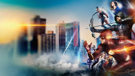 Barry Allen Oliver Queen Vibe (DC Comics) Mister Terrific Atom (DC Comics) White Canary (DC Comics) Green Arrow Supergirl Flash TV Show crossover HD Desktop Wallpaper | Background Image