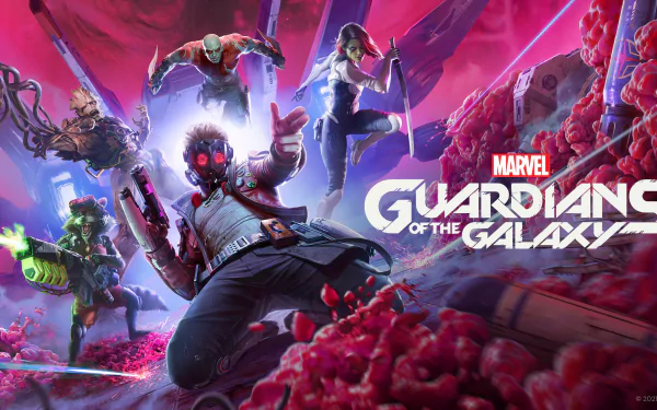Gamora Drax The Destroyer Groot Star Lord Rocket Raccoon video game Marvel's Guardians of the Galaxy HD Desktop Wallpaper | Background Image
