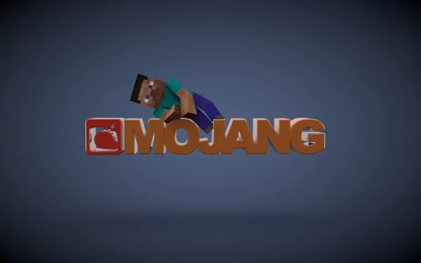 HD Minecraft-themed desktop wallpaper featuring a stylized Mojang logo with a character in the foreground.