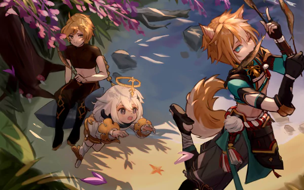 Paimon (Genshin Impact) Gorou (Genshin Impact) Aether (Genshin Impact) video game Genshin Impact HD Desktop Wallpaper | Background Image