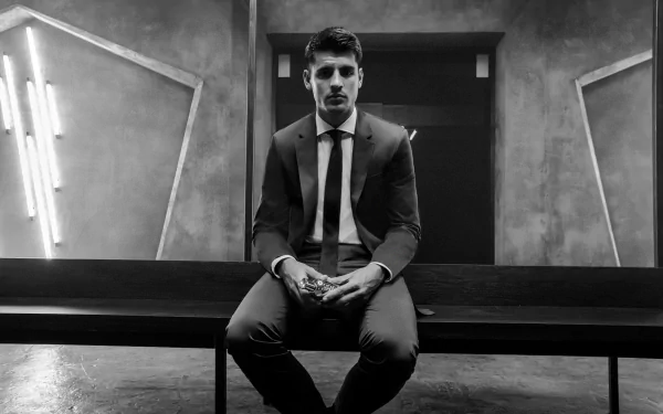suit Black & White soccer Spanish Alvaro Morata Sports HD Desktop Wallpaper | Background Image