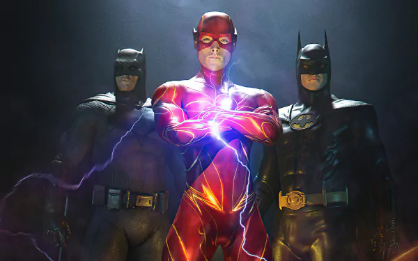 superhero Batman Flash Michael Keaton Ben Affleck Ezra Miller movie crossover HD Desktop Wallpaper | Background Image