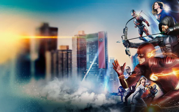 Barry Allen Oliver Queen Vibe (DC Comics) Mister Terrific Atom (DC Comics) White Canary (DC Comics) Green Arrow Supergirl Flash TV Show crossover HD Desktop Wallpaper | Background Image