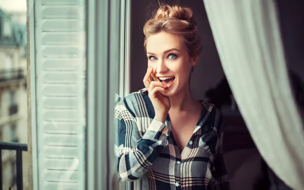 blue eyes blonde model woman Eva Mikulski HD Desktop Wallpaper | Background Image