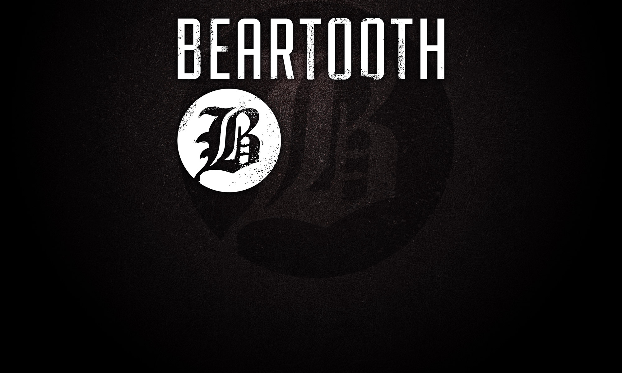 Beartooth band logo in white on a dark, textured background, suitable for an HD desktop wallpaper.