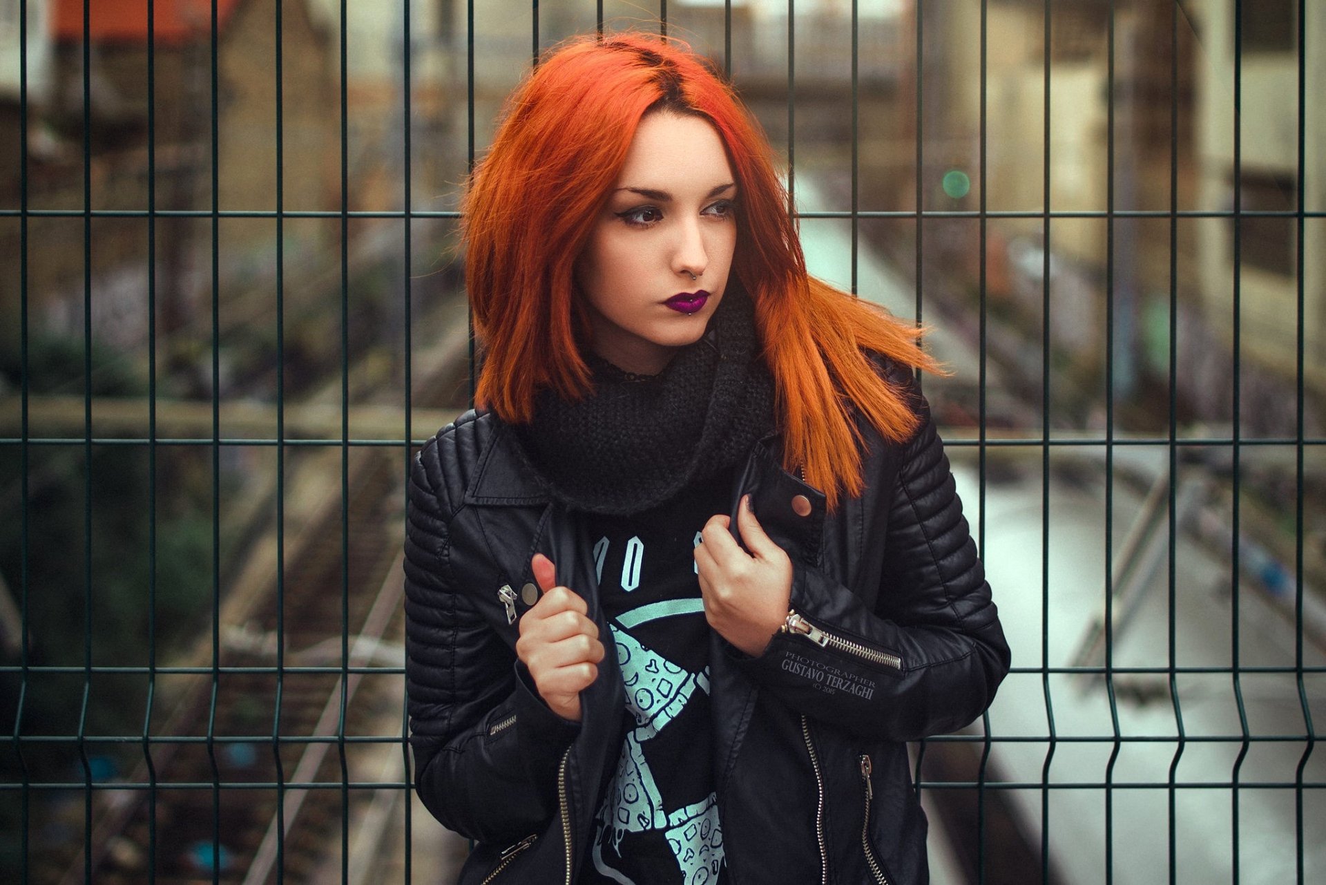 Download Leather Jacket Lipstick Redhead Woman Model HD Wallpaper by Gustavo Terzaghi