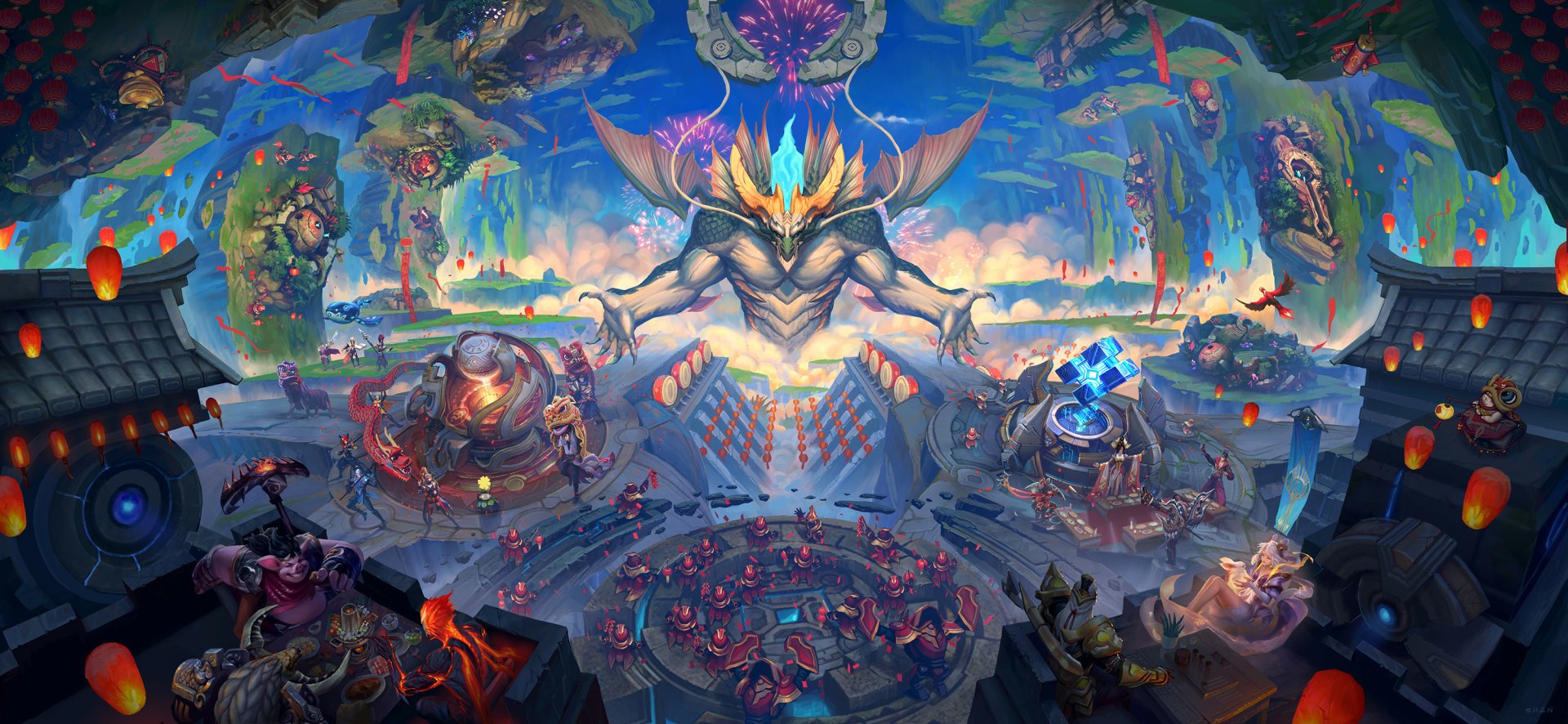 HD PC desktop wallpaper featuring a vibrant and dynamic scene from the video game Honor of Kings, showcasing intense characters and fantasy elements.