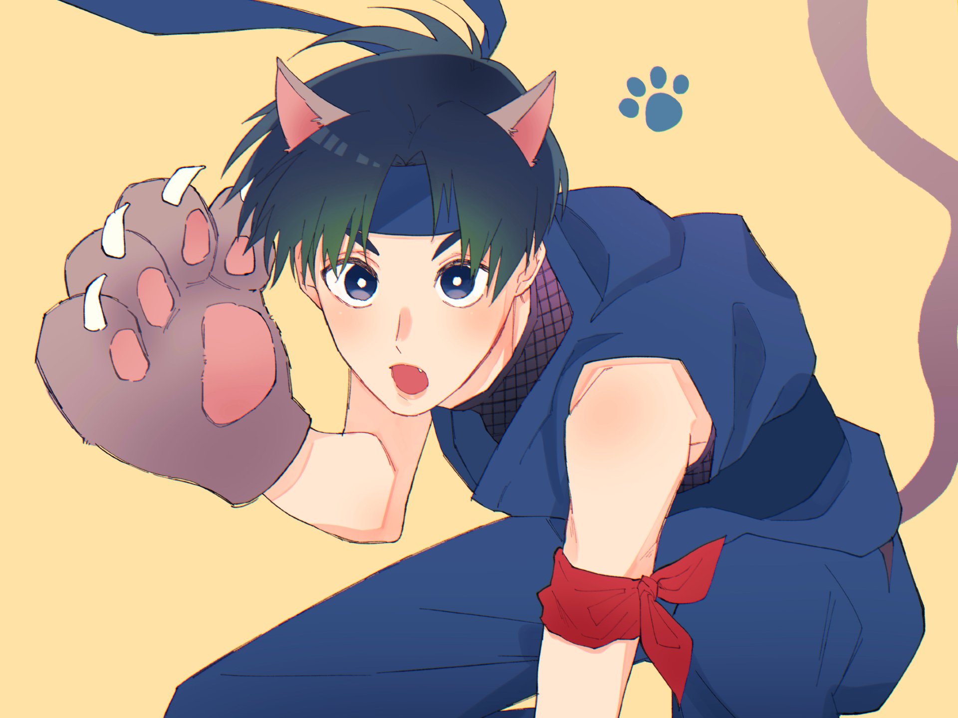 Anime-style Blue Lock character with cat ears and paws in a dynamic pose, rendered as an HD PC desktop wallpaper and background.