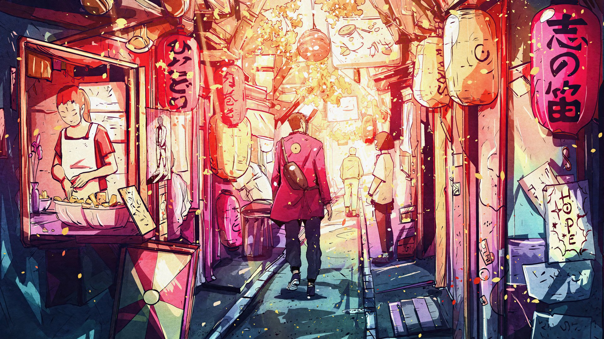 Download Lantern People Alley Artistic Oriental 4k Ultra HD Wallpaper by Christian Benavides