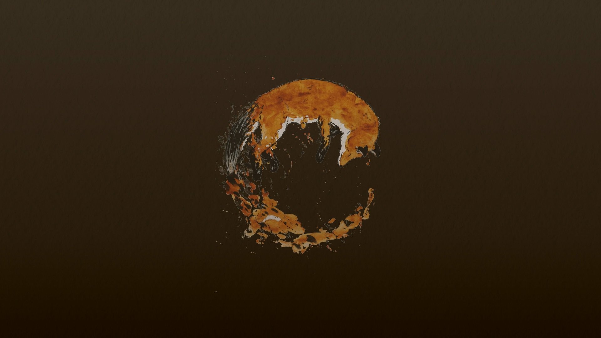 4K Ultra HD desktop wallpaper featuring a stylized fox silhouette within an abstract, textured circular design on a dark brown background.