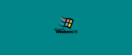 HD desktop wallpaper featuring the classic Microsoft Windows 98 logo on a solid teal background, highlighting retro technology and vintage computer style.