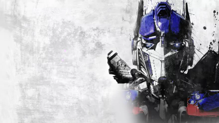 4K Ultra HD PC desktop wallpaper featuring a detailed, artistic close-up of Optimus Prime from the Transformers movie series against a textured gray background.