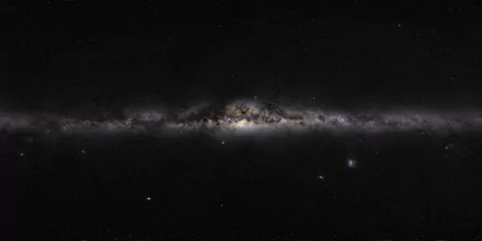 Panoramic HD wallpaper of a Sci-Fi galaxy scene featuring the Milky Way, showcasing a breathtaking expanse of stars and cosmic landscape against a dark backdrop.