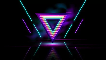 HD desktop wallpaper featuring an abstract neon triangle with glowing blue and purple accents on a black background.