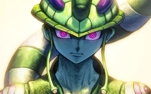 High-resolution 4K Ultra HD anime wallpaper featuring Meruem from Hunter × Hunter with vibrant colors and intense purple eyes.