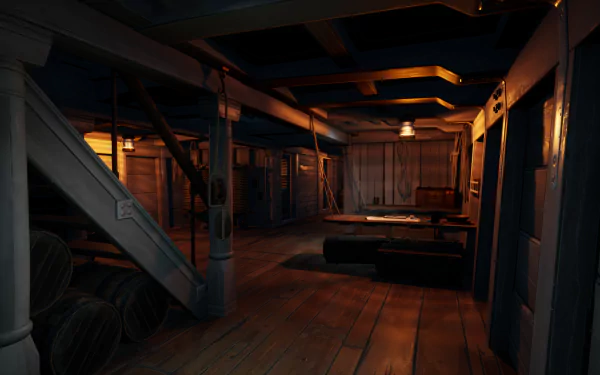 Dread Hunger game HD wallpaper depicting a mysterious ship cabin interior as desktop background.