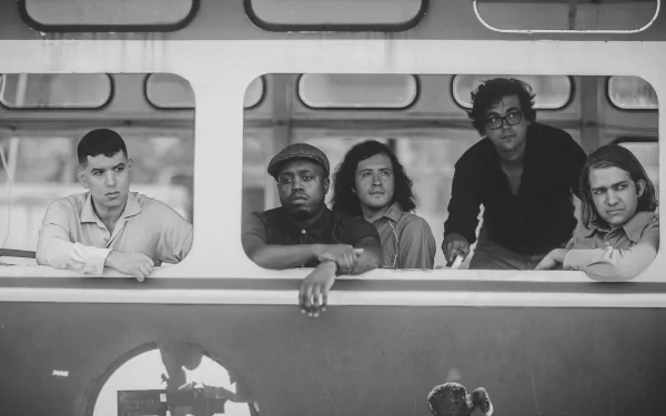 Band members posing together in a black and white photograph for a Durand Jones & The Indications HD desktop wallpaper and background.