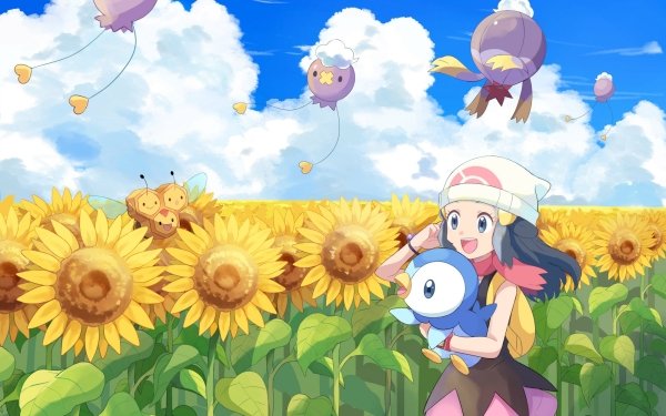 Anime Pokémon Dawn Piplup Combee Drifloon Sunflower HD Wallpaper | Background Image