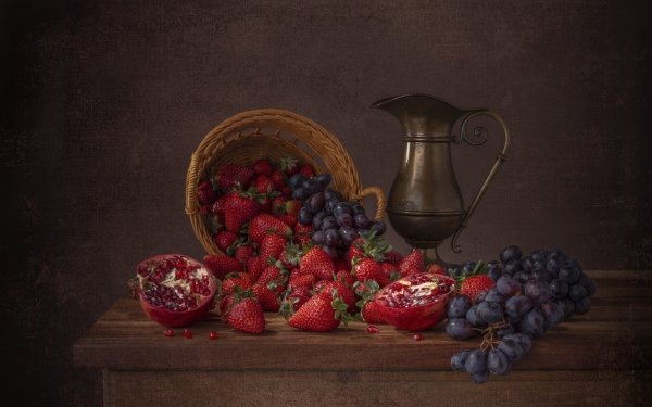 Food Still Life Berry Strawberry Grapes Pomegranate HD Wallpaper | Background Image