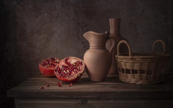 pomegranate pitcher photography still life HD Desktop Wallpaper | Background Image