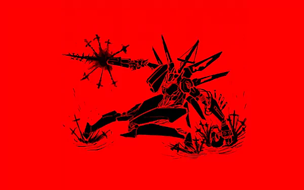 4K Ultra HD PC desktop wallpaper featuring a stylized black silhouette from the video game ULTRAKILL against a vivid red background.