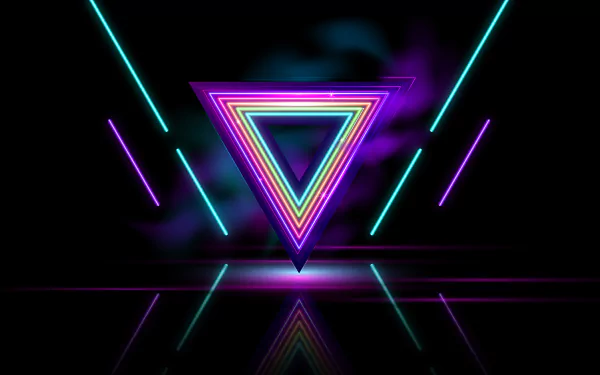 HD desktop wallpaper featuring an abstract neon triangle with glowing blue and purple accents on a black background.