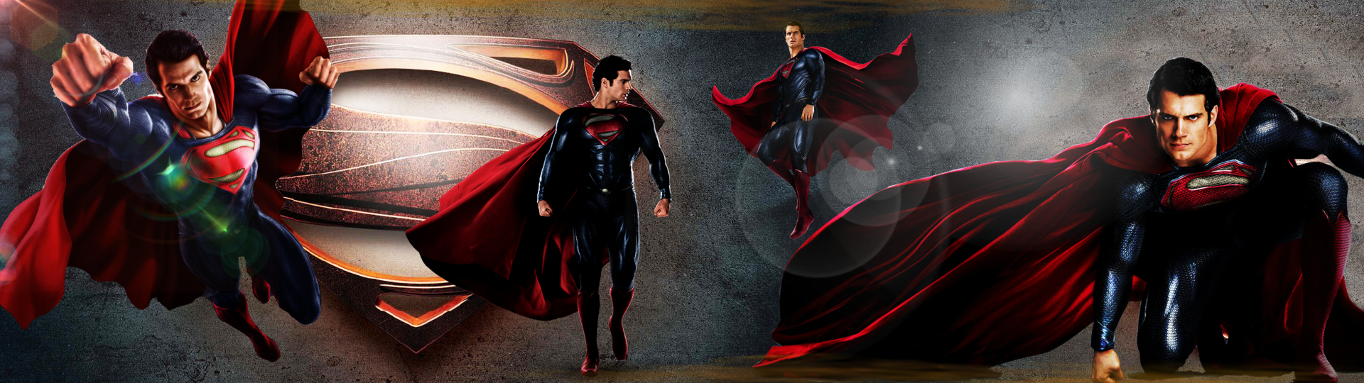 HD PC desktop wallpaper featuring Henry Cavill as Superman from the DC Comics movie Man of Steel, showcasing two dynamic poses against a textured backdrop.