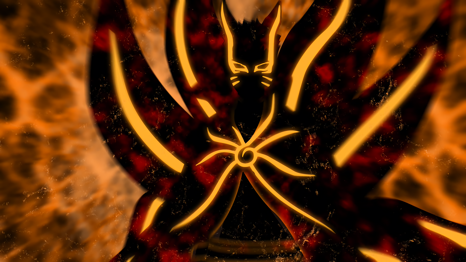 HD PC desktop wallpaper featuring Naruto Uzumaki in Baryon Mode with fiery orange and black tones, showcasing powerful anime energy from Naruto and Boruto series.