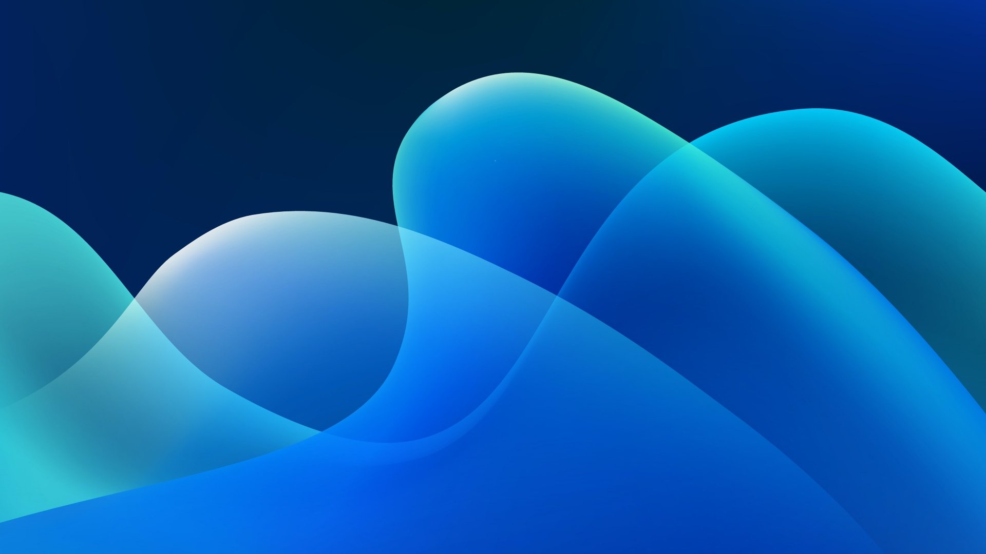 Abstract blue translucent waves and soft glowing arcs in deep gradient — 5K Ultra HD PC desktop wallpaper background.