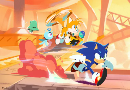 HD desktop wallpaper featuring Miles Tails Prower and Sonic the Hedgehog from the TV show Sonic Colors: Rise of the Wisps in a dynamic action scene.
