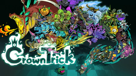 HD wallpaper featuring colorful Crown Trick game characters and elements for desktop background.