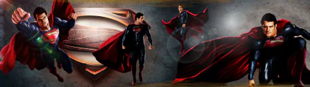 HD PC desktop wallpaper featuring Henry Cavill as Superman from the DC Comics movie Man of Steel, showcasing two dynamic poses against a textured backdrop.
