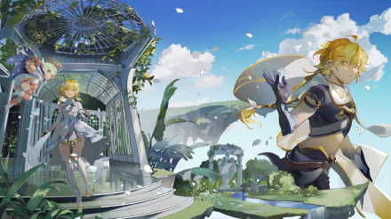 Paimon (Genshin Impact) Lumine (Genshin Impact) Aether (Genshin Impact) video game Genshin Impact HD Desktop Wallpaper | Background Image