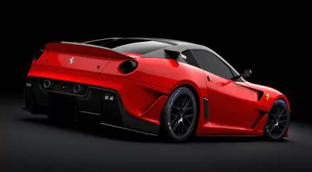 A sleek red Ferrari 599XX vehicle showcased in a 4K Ultra HD PC desktop wallpaper with a black background.