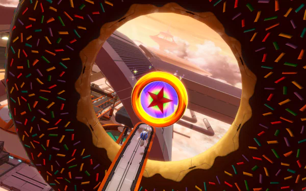 4K Ultra HD PC desktop wallpaper featuring Sonic the Hedgehog from the video game Sonic Colors: Ultimate, showing a colorful star ring inside a giant donut structure.
