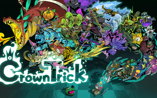 HD wallpaper featuring colorful Crown Trick game characters and elements for desktop background.