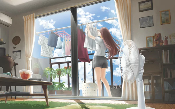 fan long hair Anime girl anime girl HD Desktop Wallpaper | Background Image