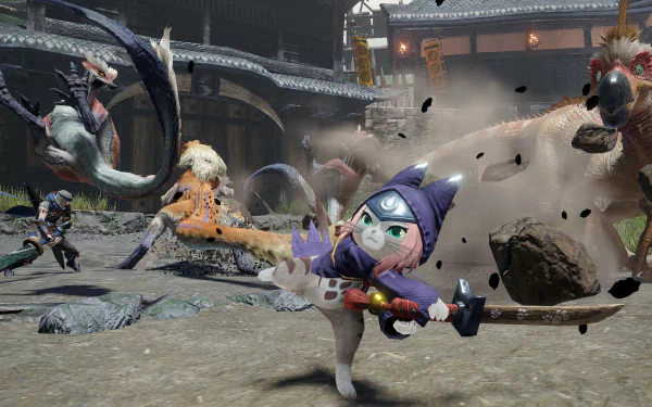 Great Izuchi (Monster Hunter) Izuchi (Monster Hunter) Felyne (Monster Hunter) video game Monster Hunter Rise HD Desktop Wallpaper | Background Image