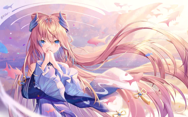 4K Ultra HD PC desktop wallpaper featuring Sangonomiya Kokomi from the video game Genshin Impact, with flowing hair and a serene, pastel-colored background.