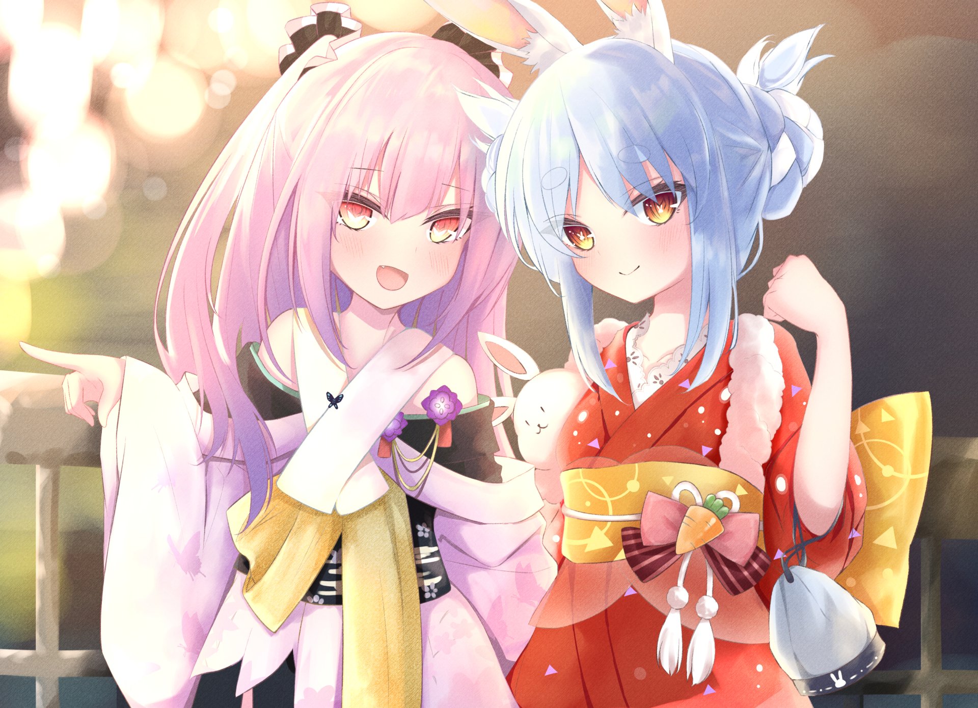 Download Yukata Hololive Usada Pekora Uruha Rushia Anime Virtual Youtuber 4k Ultra HD Wallpaper