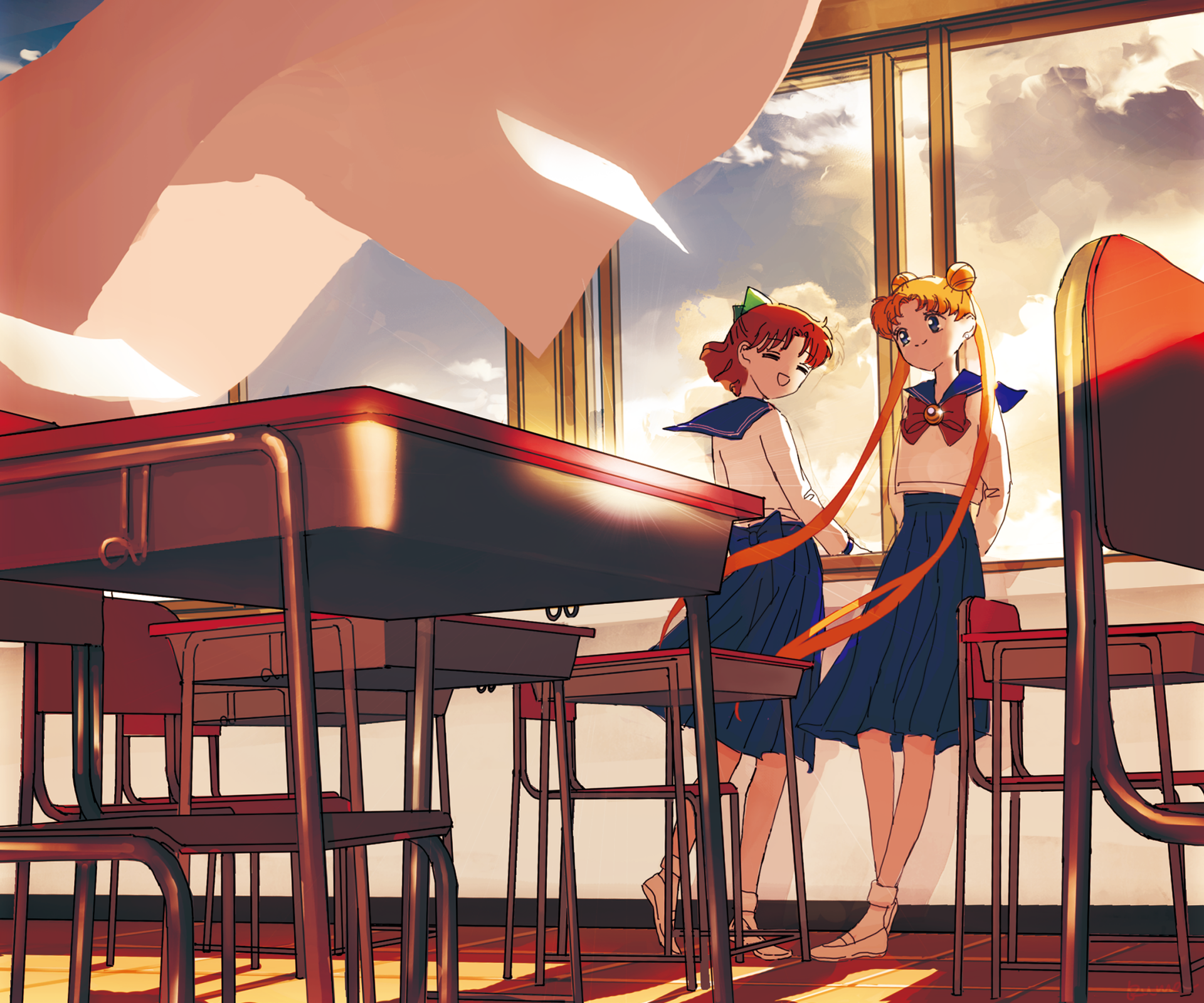 Download School Uniform Usagi Tsukino Naru Osaka Anime Sailor Moon HD Wallpaper